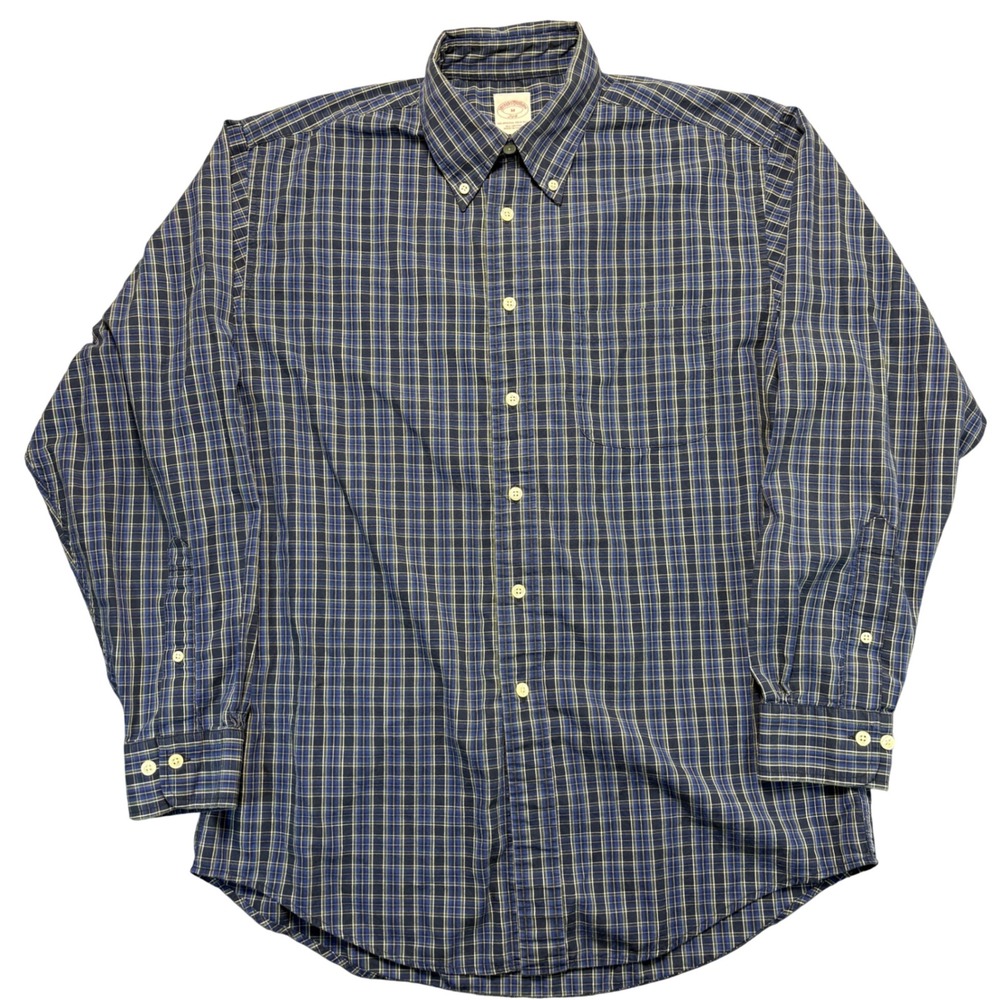Brooks Brothers 346 Mens Blue Green Plaid Cotton Button Down Shirt Size M